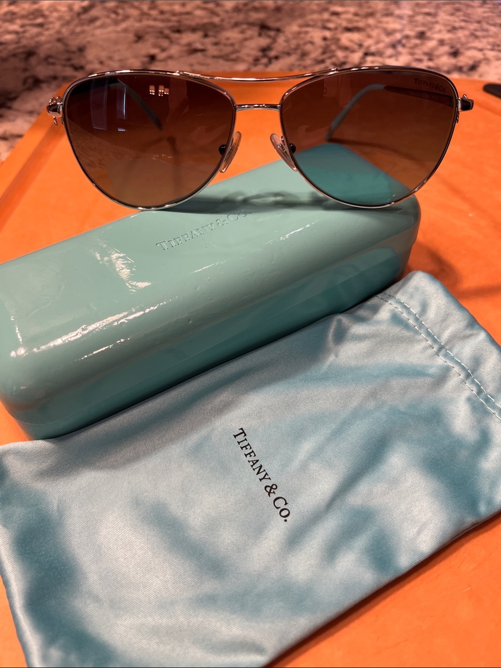Tiffany & Co. Aviator Sunglasses in Silver Frame with Brown Lenses